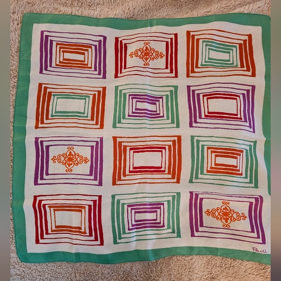 Paoli Vintage scarf. Geometric parter 26" square. - Picture 1 of 5